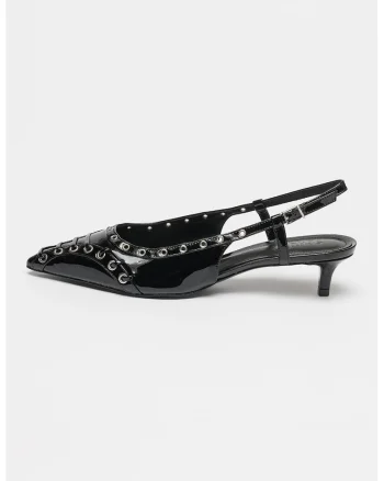 Pantofi din piele cu aplicatii metalice Ruth, Negru/Argintiu