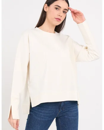 Bluza de trening lejera cu model uni, Alb fildes