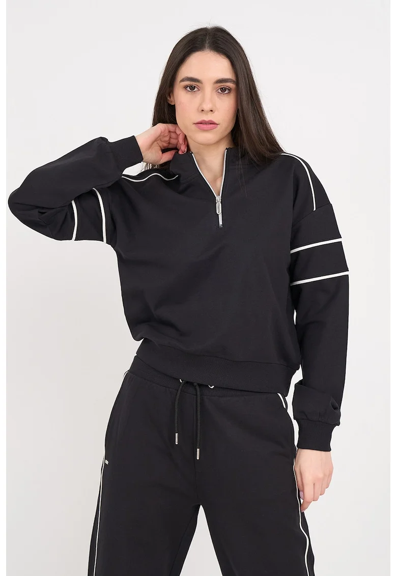 Bluza de trening crop din amestec de bumbac, Alb/Negru