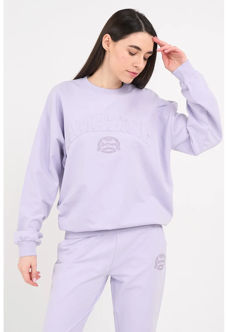 Bluza de trening lejera cu text in relief, Albastru azur