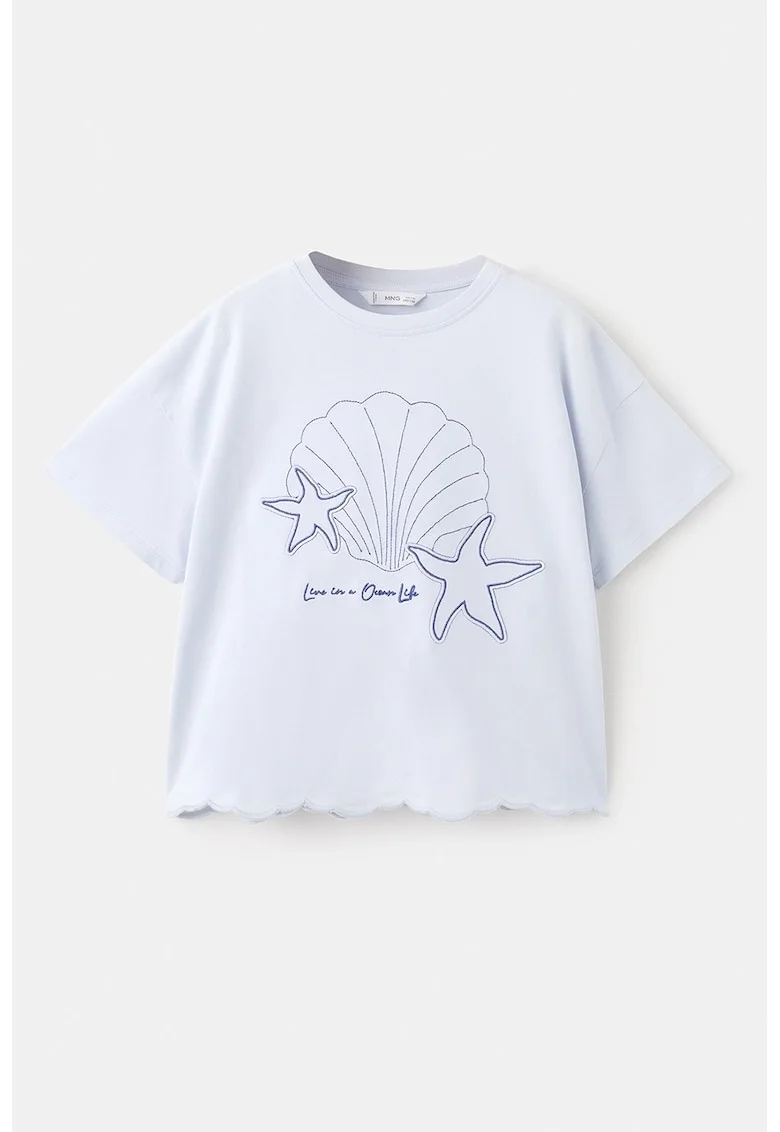 Tricou din bumbac cu broderie, Albastru pastel