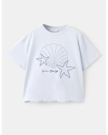 Tricou din bumbac cu broderie, Albastru pastel