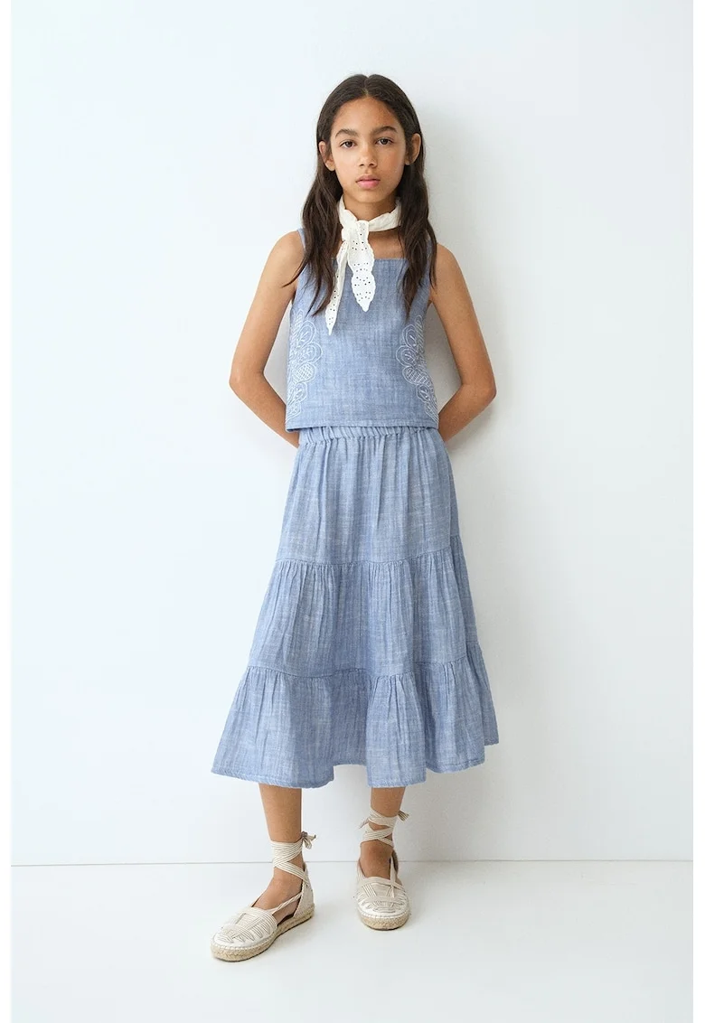 Bluza din bumbac cu broderie, Albastru deschis
