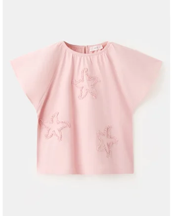 Tricou de bumbac cu aplicatii cu stele, Roz