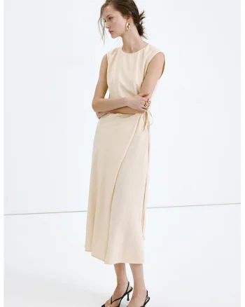 Rochie midi din amestec de in, Galben pai