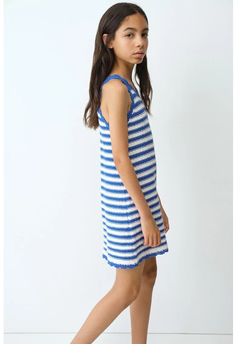 Rochie tricotata fara maneci, Alb/Albastru