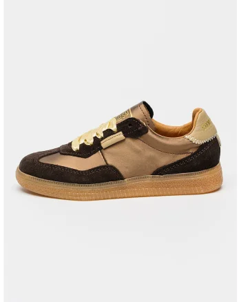 Pantofi sport Jemporia cu garnituri de piele intoarsa, Maro inchis/Bronz