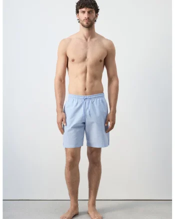 Pantaloni scurti de baie din amestec de bumbac cu talie ajustabila, Albastru deschis