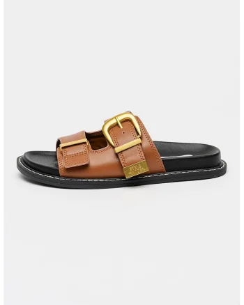 Papuci de piele Arch-E, Maro cognac