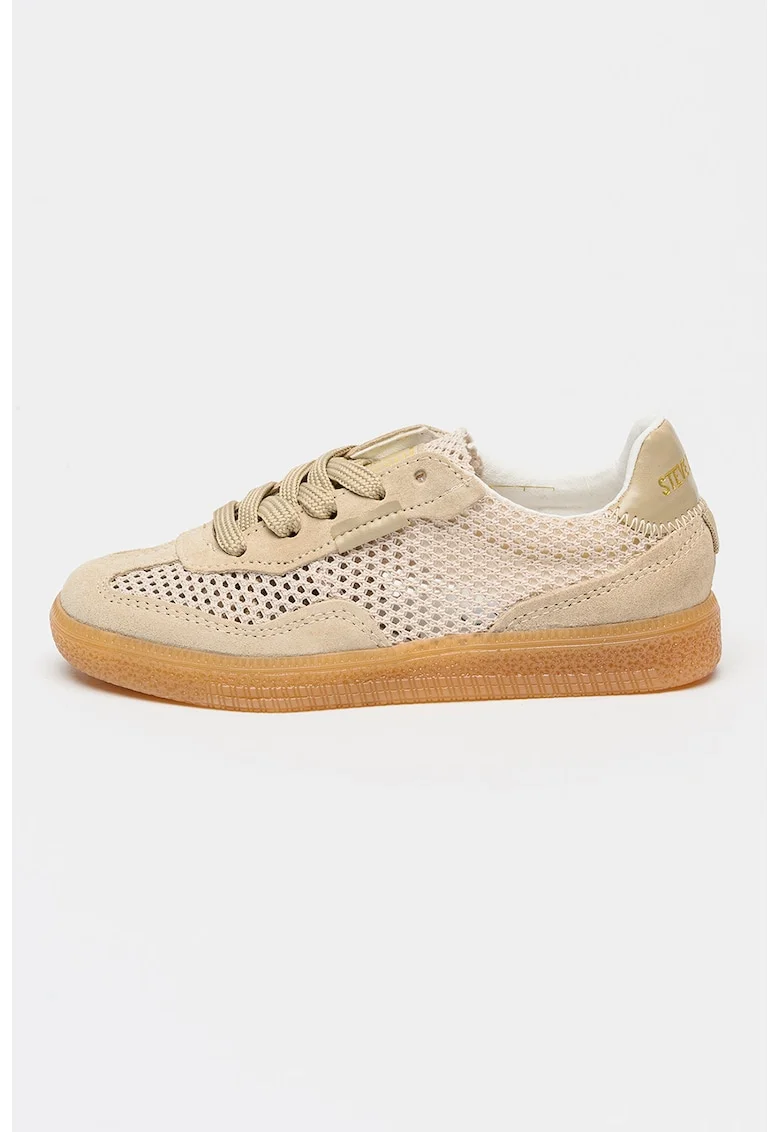 Pantofi sport Jestella de plasa cu garnituri de piele intoarsa, Bej deschis