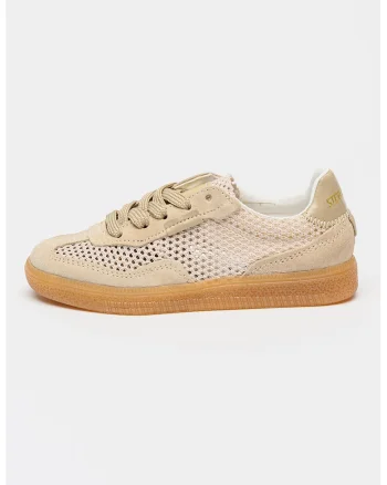 Pantofi sport Jestella de plasa cu garnituri de piele intoarsa, Bej deschis