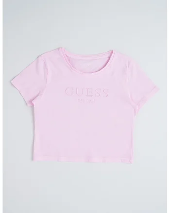 Tricou crop cu logo, Roz pastel