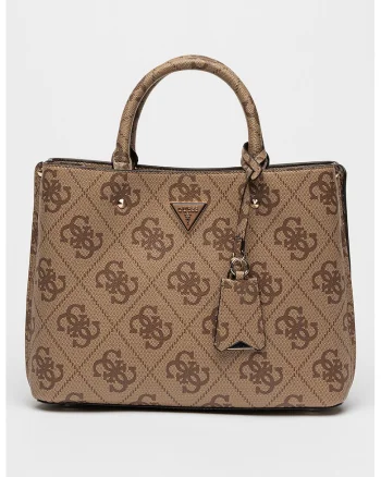 Geanta shopper cu fermoar si model monograma Meridian, Maro camel