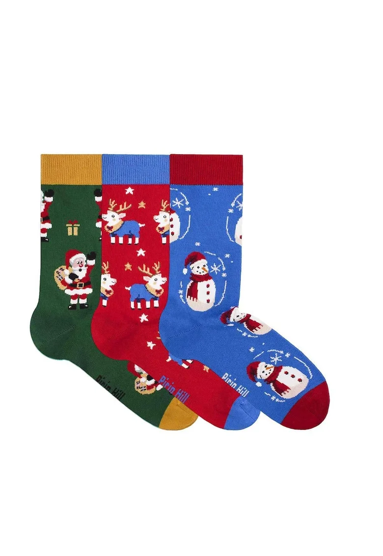 Set 3 perechi de sosete bumbac organic de craciun Colour Cotton Wintertime- Mos Craciun, Ren si Olaf