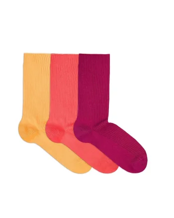 Sosete bumbac lungi fara elastic Box 3 buc Yellow Coral Fucsia