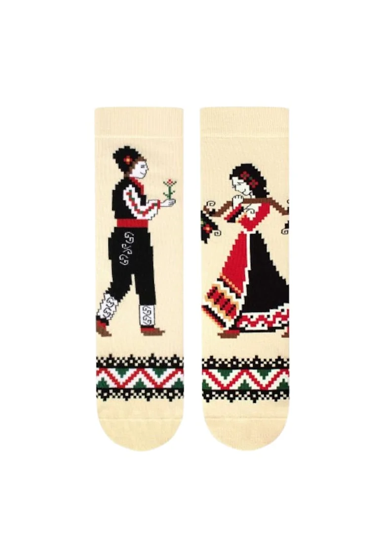 Sosete din bumbac Arty Socks cu Flacau si Fata Ecru
