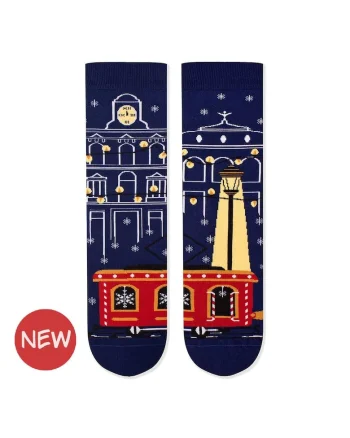 Sosete Arty Socks de Craciun din bumbac Tramvai Albastru