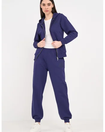 Pantaloni de trening din amestec de bumbac cu detaliu logo, Albastru indigo