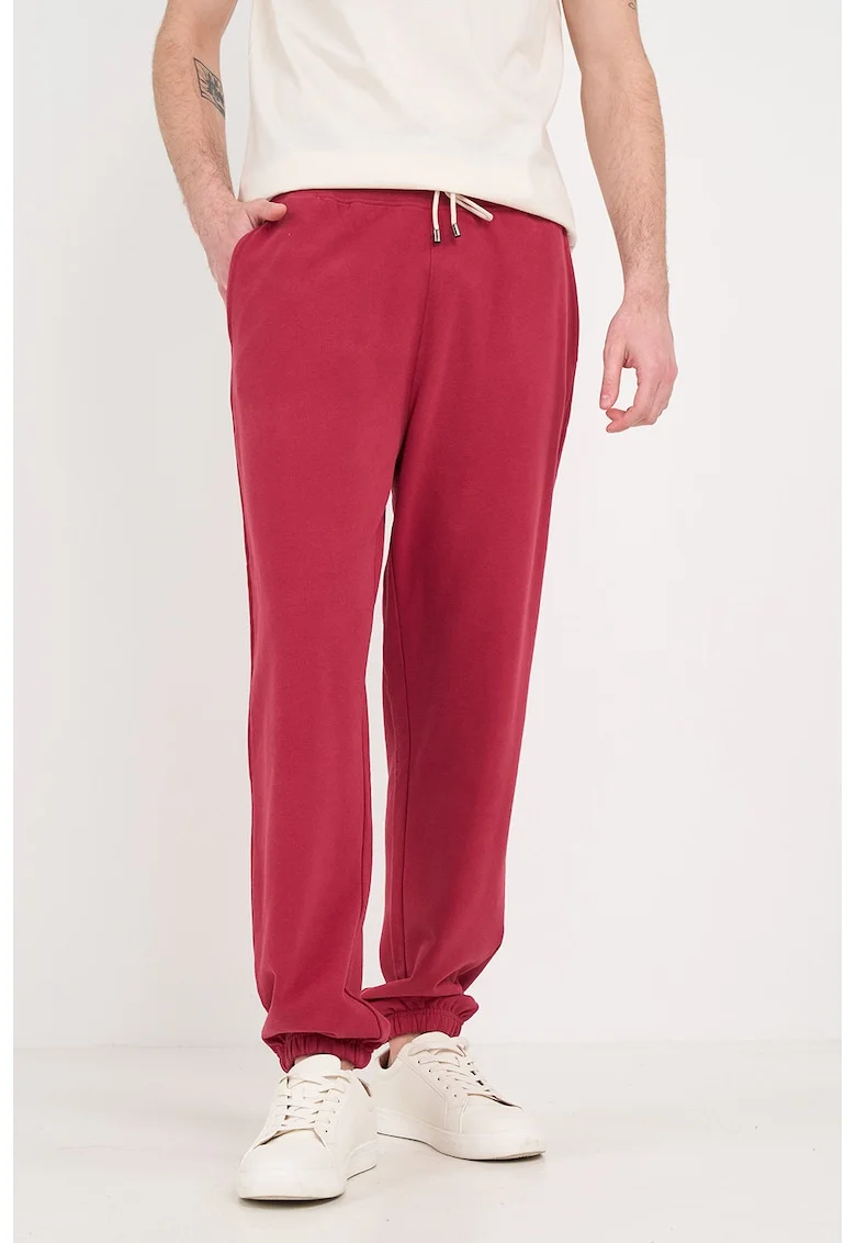 Pantaloni de trening cu croiala conica si snur de ajustare, Rosu capsuna