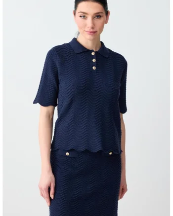 Bluza cu guler ascutit si aspect texturat, Bleumarin