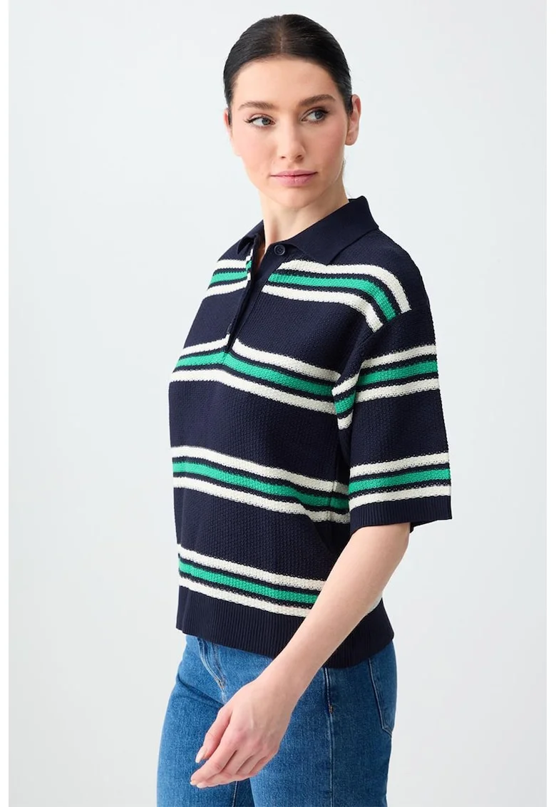 Tricou polo cu dungi, Alb/Verde/Bleumarin