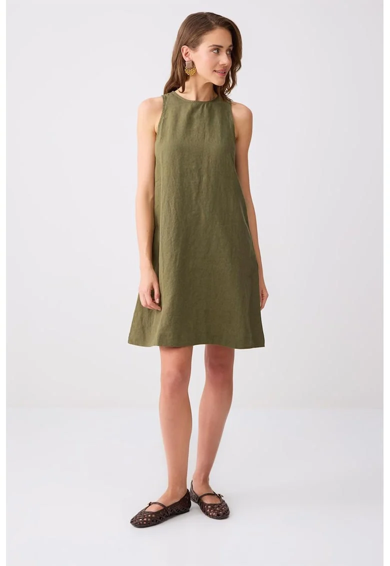 Rochie dreapta de in fara maneci, Verde masliniu