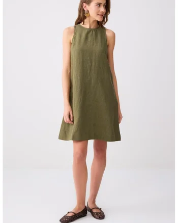 Rochie dreapta de in fara maneci, Verde masliniu