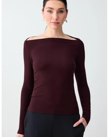 Bluza cambrata cu decolteu barcuta, Visiniu