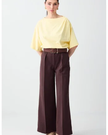 Pantaloni drepti cu croiala ampla, Maro inchis