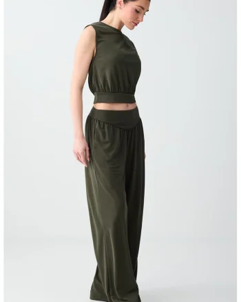 Pantaloni vaporosi din amestec de modal, Verde inchis
