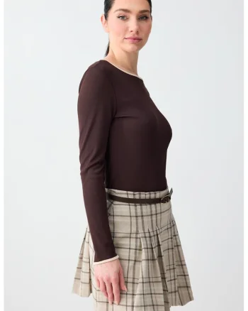 Bluza cu decolteu barcuta, Maro inchis