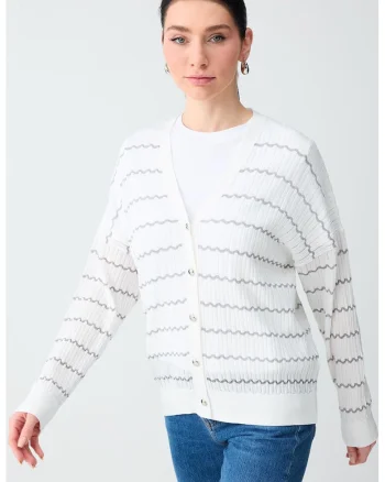 Cardigan lejer cu maneci cazute, Alb/Gri