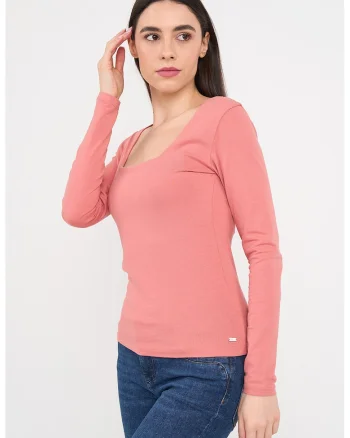 Bluza slim fit striata cu guler polo, Rosu capsuna