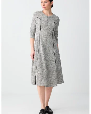 Rochie midi evazata cu maneci 3/4, Gri melange