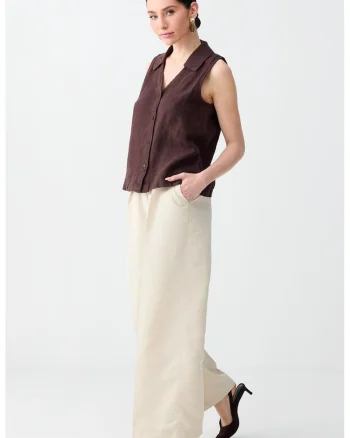 Pantaloni drepti cu croiala ampla, Crem