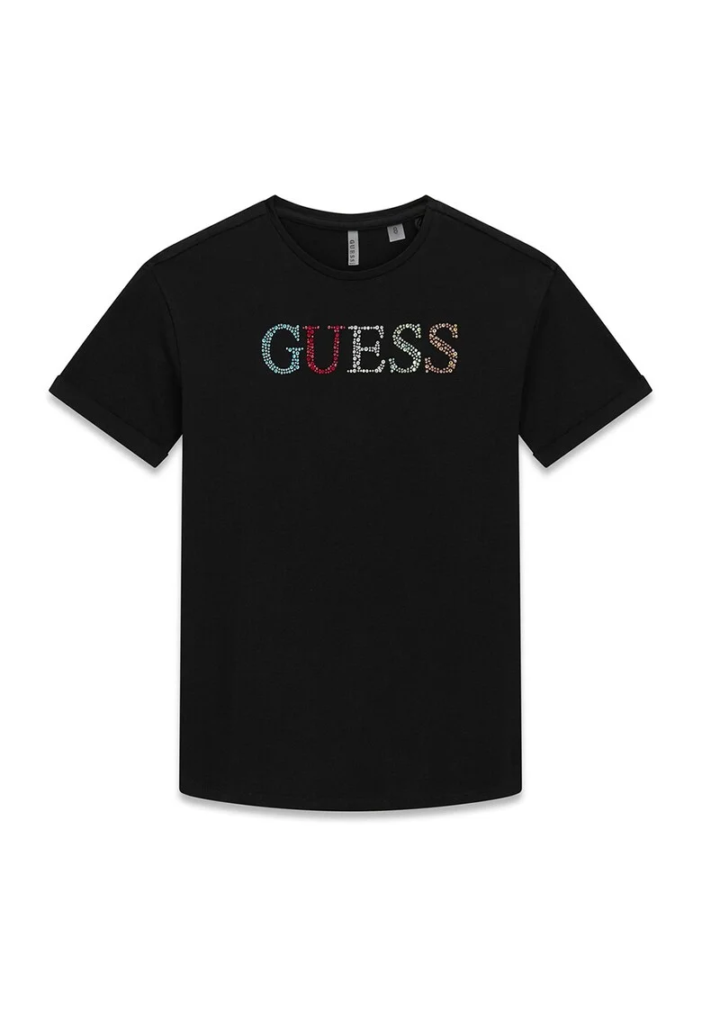Tricou din amestec de bumbac cu decolteu la baza gatului, Negru