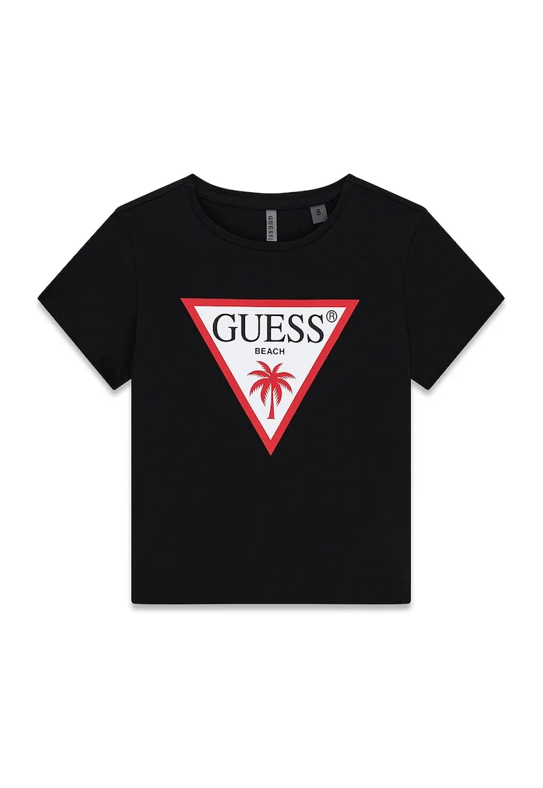 Tricou cu decolteu la baza gatului si logo, Negru