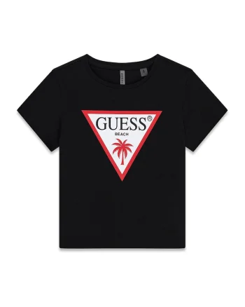 Tricou cu decolteu la baza gatului si logo, Negru
