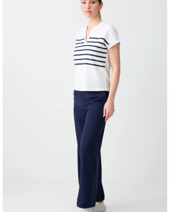 Pantaloni drepti cu pliuri, Bleumarin