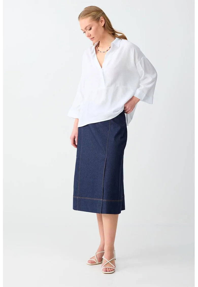 Fusta midi din denim, Bleumarin