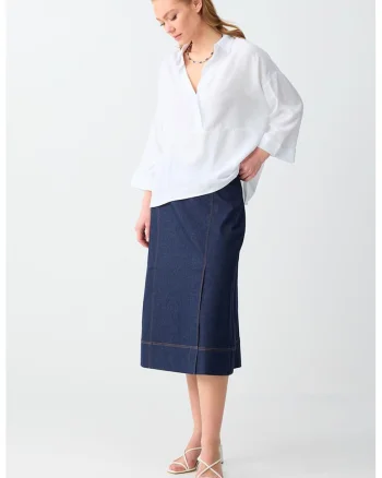 Fusta midi din denim, Bleumarin