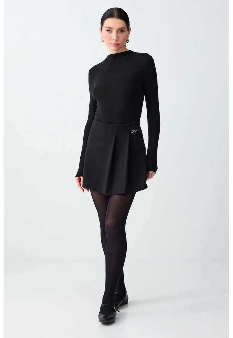 Fusta-pantalon mini cu talie inalta, Negru