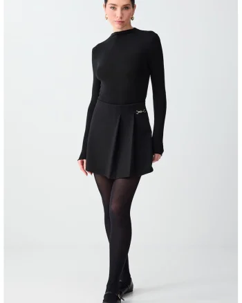 Fusta-pantalon mini cu talie inalta, Negru