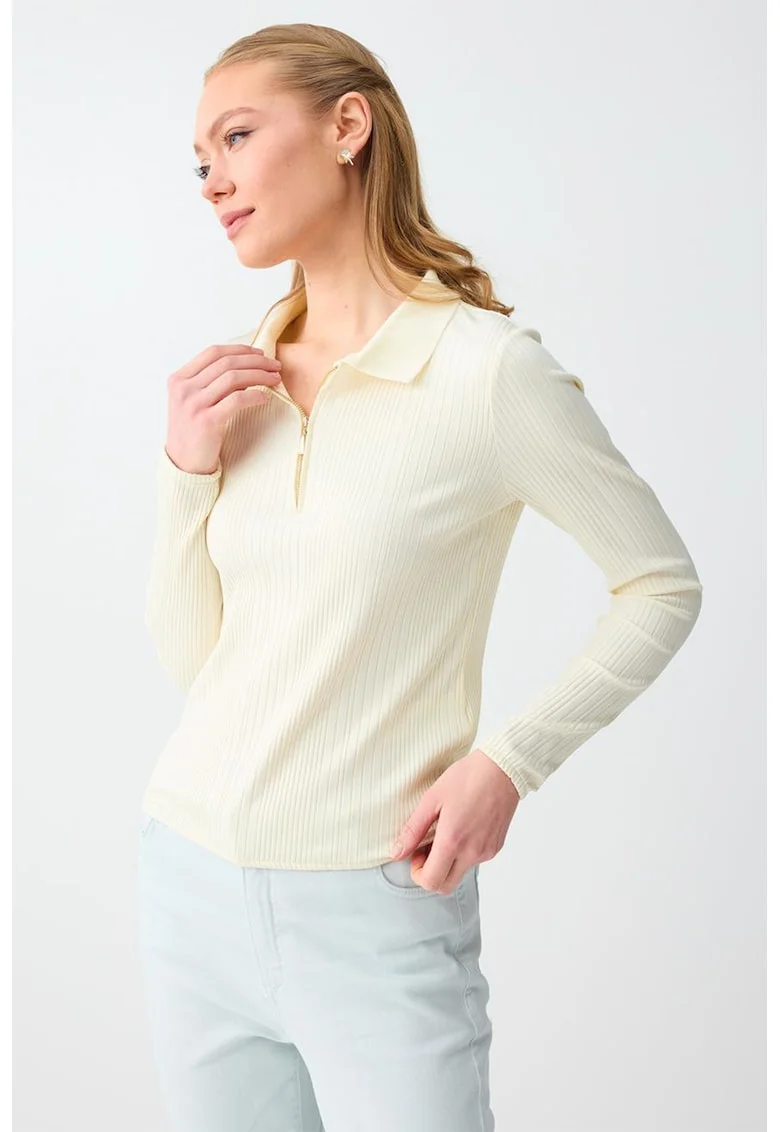 Bluza polo cu fermoar scurt, Galben pal