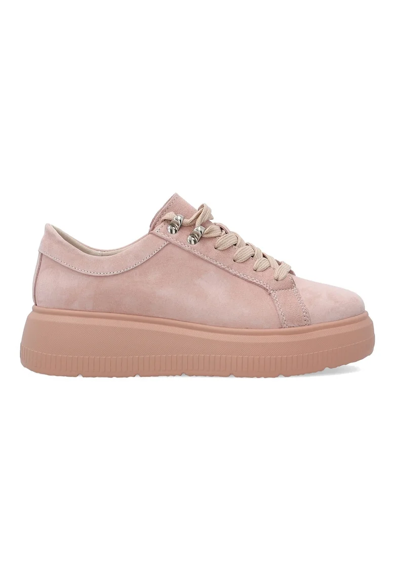 Pantofi sport din piele intoarsa cu talpa wedge, Roz
