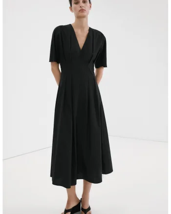 Rochie din amestec de lyocell cu maneci scurte, Negru