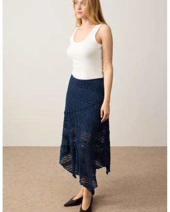 Fusta midi din dantela, Bleumarin