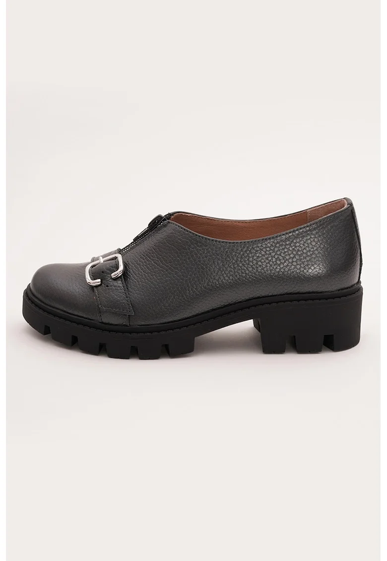 Pantofi casual din piele cu toc masiv, Negru