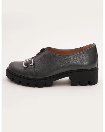 Pantofi casual din piele cu toc masiv, Negru