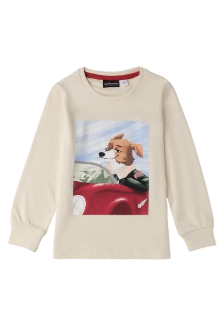 Bluza baieti  din bumbac 100% cu imprimeu grafic, Alb crem